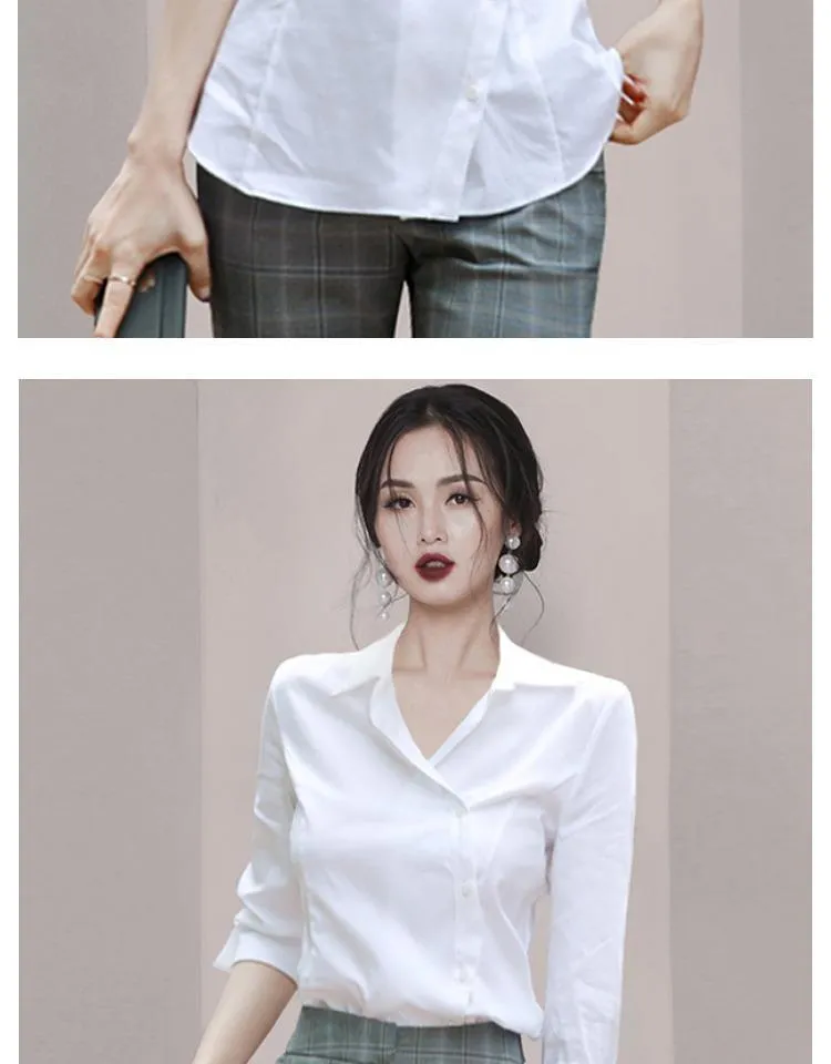 White Shirt Women Long Sleeve Slim Blouse New Design Fashion Simple Office  Korean Tops