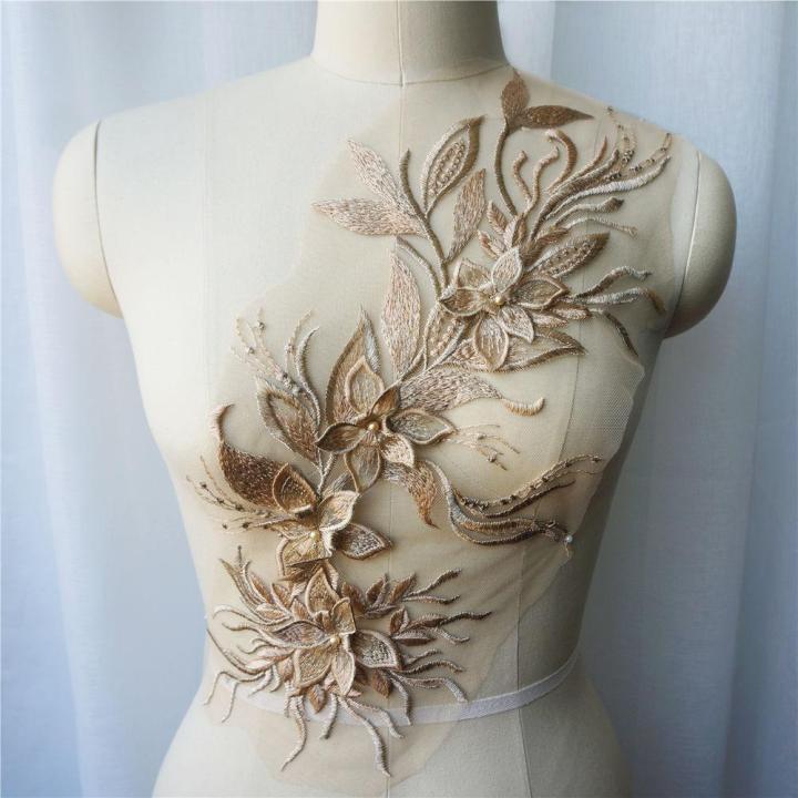  1 Pcs Golden Lace Fabric Garment Decals Shirt Sewing DIY Collar  Garment Accessories (Plum Blossom Gold)