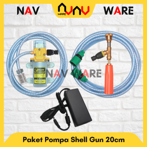 Shell Paket Lengkap Pompa Air DC 12V Selang OUT Quick Release - Alat Cuci Motor Mobil High Pressure Steam Sprayer Gun Model Sabun / Gun Taman / Gun Model Sanchin 20cm