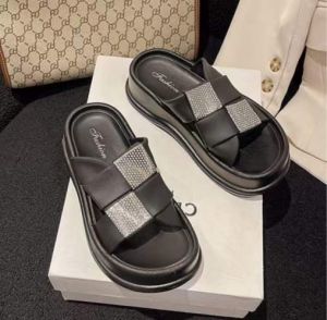 Fashionable women slipper with glitter beads inlaid wedge braided strap for women 8688-2#