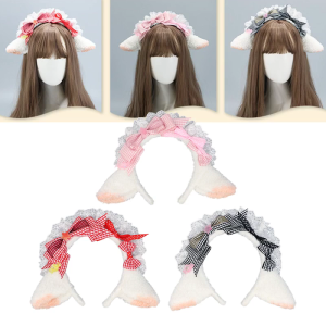 Carnivals Party Woman Taking Photo Hairband Pleated Lace Sheep Ear Shape Headbands Lovely Hair Hoop for Adult Teens