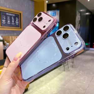 Aurora Laser Camera Protect Magnetic Case For iPhone 17 16 15 14 13 Pro Max For Magsafe Wireless Charging Glossy Plating Cover