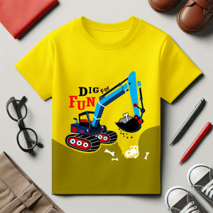 Baju Kaos Distro Anak Laki Laki  Keren Import ( 42 Kuning Ekskavator ) Size XL ( 7-8 Thn ) - Hypelane Kids - HT2