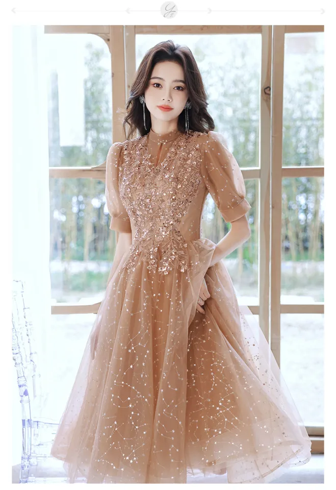Glary Star Khaki Evening Dresses Dress Birthday Party Temperament