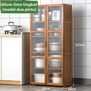Lemari Dapur Rak Dapur Minimalis Rak Oven Microwave Bumbu Dapur 4 Pintu Kayu Serbaguna Estetik Susun