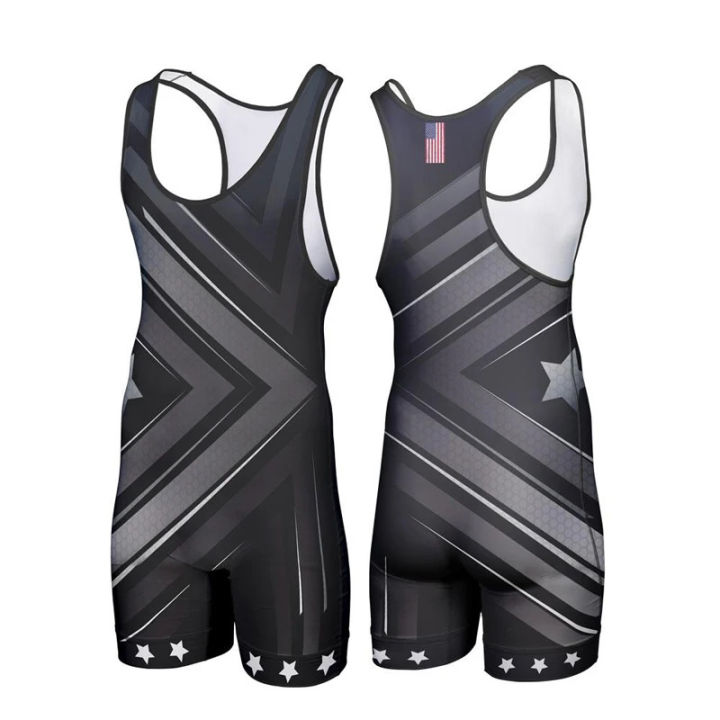 #USA Wrestling Singlets Weightlifting Suit ing Bodysuit Iron Men Gym ...