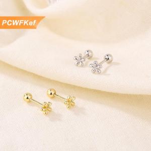 【PCWFKef】 1 cặp Vàng Minimalism Bông tai bạc mini hoa nhỏ tai Stud cho phụ nữ thời trang Stud Bông tai xuyên đồ trang sức món quà sinh nhật
