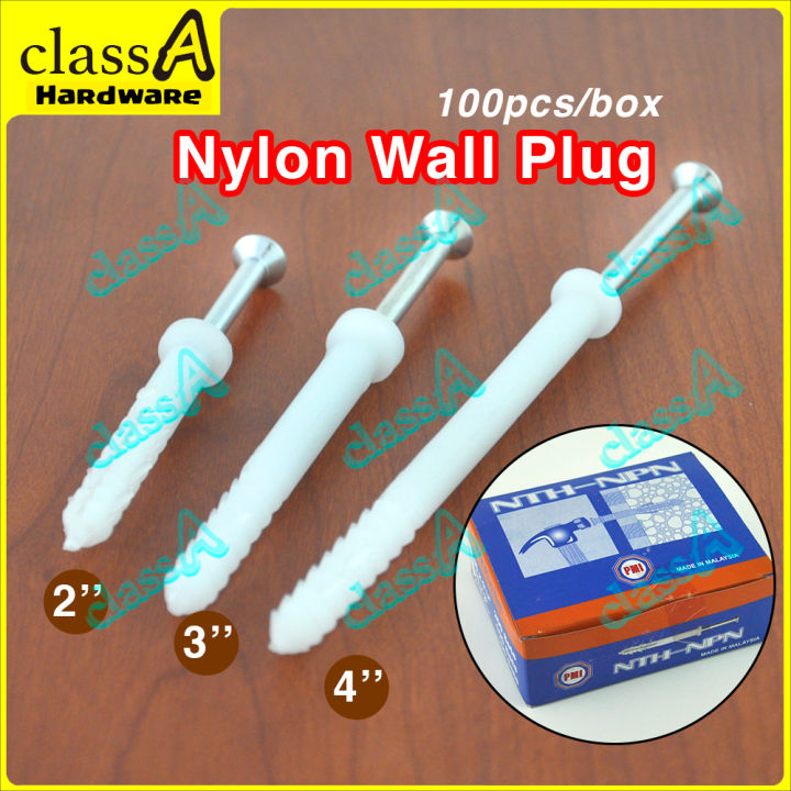 Classahw Nylon Plastic Pvc Anchor Wall Plug With Screws 2” 3” 4” Wall