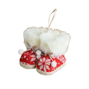 TEWUB Hanging Christmas Boots Pendant Decorative Plush/Cloth Christmas Knitted Shoes Ornament Xmas Tree Hanging Pendants Soft Plush Christmas Tree Pendant New Year