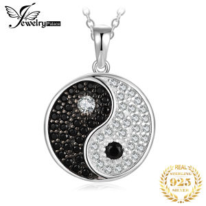 JewelryPalace 925 Sterling Silver Pendant Necklace for Women No Chain Tai Chi Yin Yang Natural Black Spinel Round Gemstone Pendant No Chain