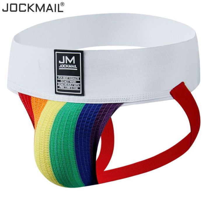 Jockmail Mens Jockstrap Athletic Supporter Gym Strap Brief Rainbow Colors3 Waistband Swimrun 0722