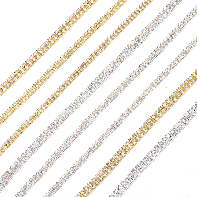PEARLY JUN Crystal Rhinestone Trim Chain - 10 Yards Roll, Light Peach Champagne Gold, SS6 2mm, For DIY Clothing & Wedding Decor - View #6