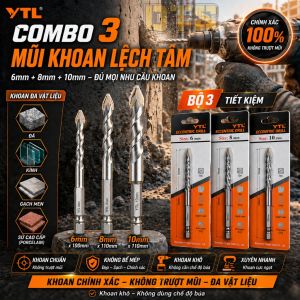 Combo 3 mũi khoan đa năng lệch tâm YTL (6/8/10mm) – Khoan kính gạch đá siêu ngọt không trượt mũi chính xác độ bền cao