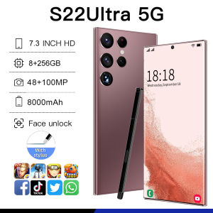 【original ready】Original phone S22 Ultra 5G S22Ultra 5G 7.3 Inch hp 8G RAM 256GB ROM 48MP 100MP 8000mah cheap cellphone washing warehouse Android 12.0 AI powered Face Recognition Unlocked Mobile Phones Qualcomm 888+