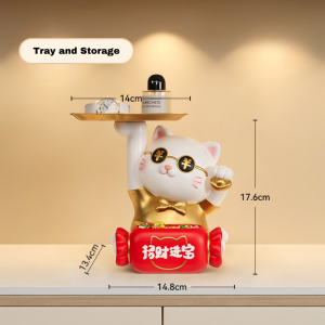 Fortune Lucky Golden Cat Kitten Trinket Storage Entrance Tray Prosperity Living Room Decoration Welcome Figurine 黄金招财猫托盘