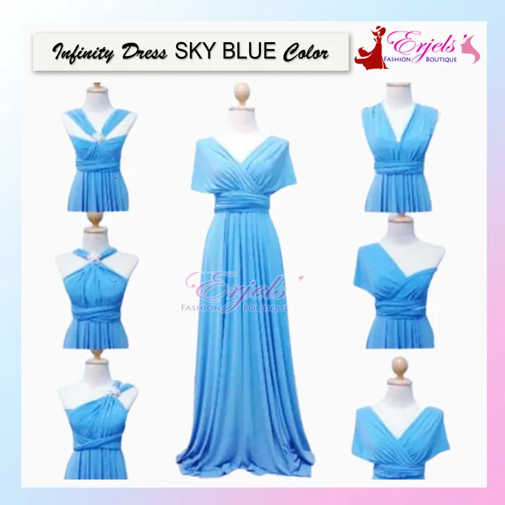 SKY BLUE Infinity Dress Floor Length With Attached Tube Cotton Spandex Lazada PH