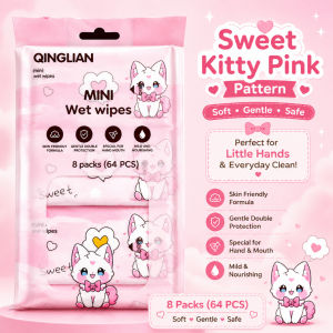 (8pack x 8sheets)Pocket Mini Wet Wipes wet tissue Non Alcohol Mini Wet Wipes Baby Kids Care RO Water