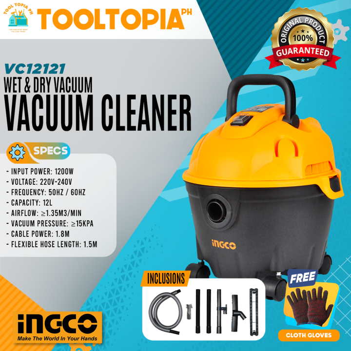 INGCO VC12121 1200W Wet & Dry Vacuum Cleaner 12L Capacity Household