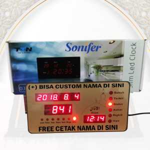 Sonifer Jam Waktu Sholat Jam Adzan & Iqomah Mini Adzan Clock AZ-2012 FREE CUSTOM NAMA