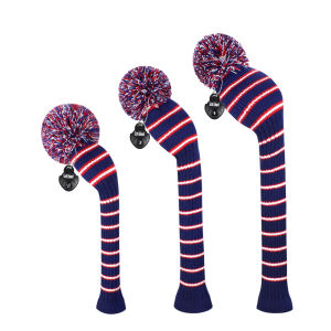 Scott Edward Golf Club Head Cover Set 5pcs with Knit Fluffy Pom Pom Head Double Layers Elastic Yarn for Driver Fairway*2 Hybrid*2Protect Golf Club from Scratches and DustDecorate Golf Bags