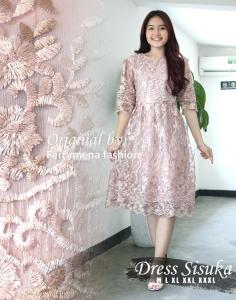 Dress Cantik Mewah Remaja Kekinian Terbaru Bahan Tile Twotone -Dress Natalan Pesta Kondangan