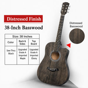Minsine Gitara 38 Inch Solid Wood Cutaway Acoustic Guitar Low Action Smooth Fretboard Bright Sound for Beginners Kids & Adults Practice