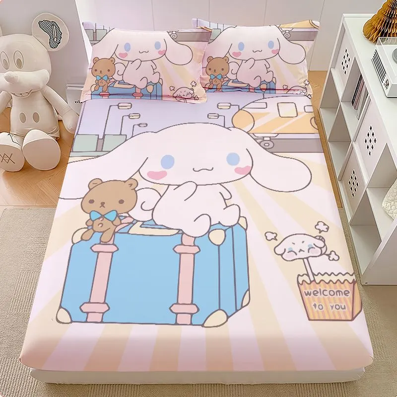 Cute Cartoon Sanrio Cinnamoroll Fitted Sheet Kawaii Anime Home Bedding Soft  Cotton Comfort Girl Heart Sheets Birthday Gifts