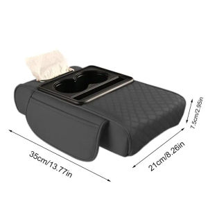 (Local Seller) KEBETEME 4IN 1 Car Armrest Storage Box Car Center Console Organizer With Cup Holder Tissue Box Universal PU Leather Armrest Pad For Car