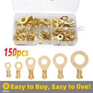 【Fast Shipping】 150PCS Ring Type Gold Terminals Golden Brass Non-insulated Crimp Terminals Connectors M3-M10 Cable Wire Connectors M3 M4 M6 M8 M10 Golden-Terminals-Kit