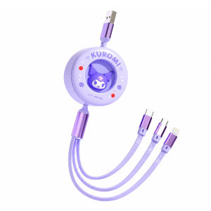 Sanrio Hello Kitty ABS TPU 3-in-1 Retractable Charging Cable Fast Charge Type-C Lightning Micro USB Durable Travel Cord SS-719