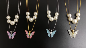 Oil Drop Cute for Butterfly Pearl Castle Princess Necklace Lady Exquisite Double Choker Chains Trendy Necklace