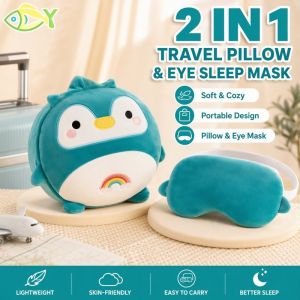 2 In 1 Travel Neck Pillow Sleep Eye Mask Cute Cartoon Pattern Soft Portable Neck Rest For Car Nap Plush Comfort Pillow
