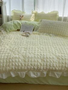 Dream Nest Princess Style Ruffled Bubble Gauze Washed Cotton Bed Sheet Four-Piece Set Bed Sheet Duvet Cover Dormitory Bed Skirt Three-Piece Set LZD