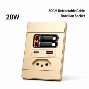 FOUNDTWO With Retractable Cable 118 Type Brazil Socket Panel Multi-hole 20W USB Fast Charging Socket Panel Electrical Fitting Brazil Type Retractable Cable Socket Home