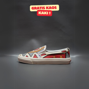 SEPATU VANS21 SLIP ON VAULT OG ANAHEIM KARAKTER PRINTED ABSTRACK KREM KANVAS 36-43