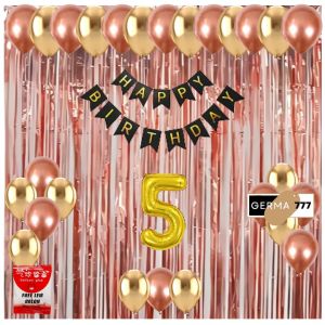 Paket Set Dekorasi Balon Pesta Ulang Tahun Banner Happy Birthday Hitam Putih Tirai Rosegold Gold