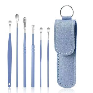 [HCM] Set 6 dụng cụ lấy ráy tai bằng thép không gỉ bền bỉ có túi da đựng tiện lợi -cozy520