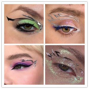 Futuristic Silver Face Makeup Sticker Creative Metallic Futuristic Makeup Artist Eye Shadow Sticker Self-Adhesive Reuse