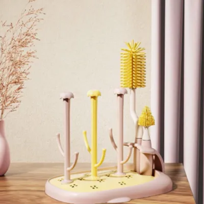 Baby Bottle Drying Rack – Multi-Tier Baby Bottle Organizer with Brush Holder Quick Drain Tray and Adjustable Poles – Space-Saving Air-Dry Rack for Bottles Nipples and Breast Pump Accessories