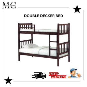【LOCAL SELLER】WALNUT WOODEN DOUBLE DECKER BED SINGLE/SINGLE ( FREE DELIVERY & INSTALLATION)