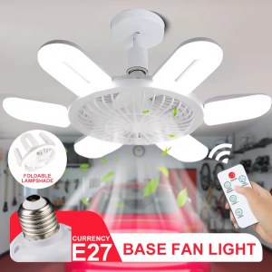 60W E27 Kipas Lampu LED Lipat Kipas Langit-langit 2 in 1 Dapat Diubah Bentuk Super Terang Dengan Kontrol Jarak Jauh TOP
