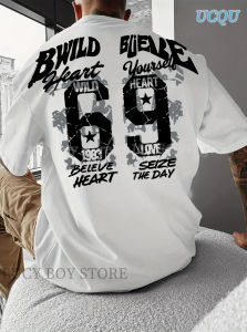 2025 เสื้อยืดแขนสั้นพิมพ์ลาย Wild Heart 69 สำหรับผู้ชาย คอวี เสื้อกีฬา เสื้อแข่งฟุตบอล เสื้อวินเทจ ลำลอง เสื้อผ้าผู้ชาย