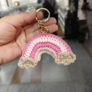 Handmade Crochet Charm Keychain Heart Rainbow Flower Pendant Cute Bag Accessory Lucky Gift for Girls Women