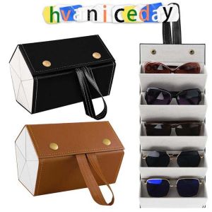THANKSKY Di động Bộ tổ chức kính 5 ngăn Dung lượng lớn PU Hộp đựng kính gập Nhẹ Chống trầy xước Hộp bảo vệ kính mắt Nam giới