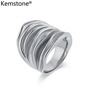 Kemstone Wrinkled Stainless Steel for Womens Ring Gold Plated Jewelry