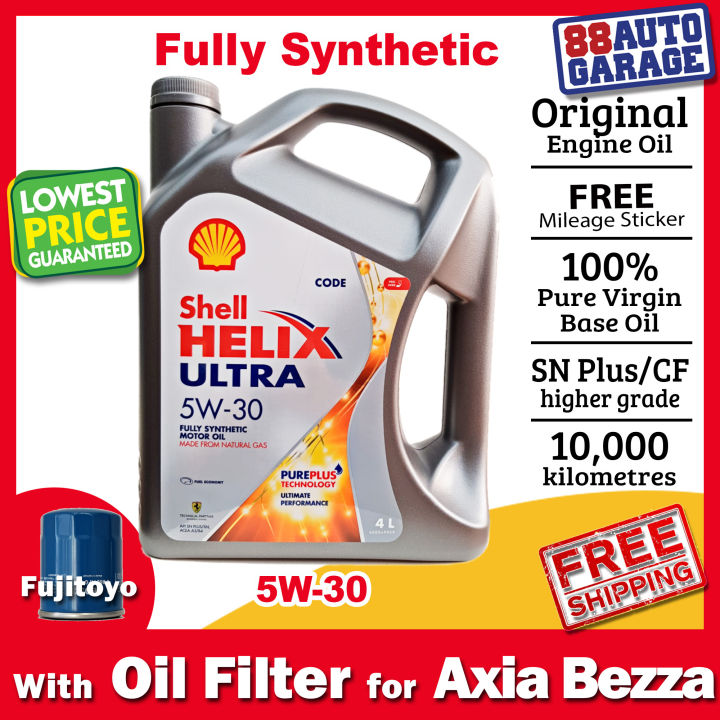 Shell Helix Ultra 5W-30 4L Fully Synthetic Engine Oil 5W30 (with Oil Filter  for Axia Bezza 2018 Myvi)