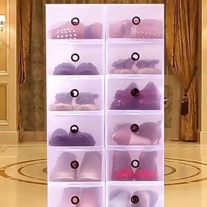 [Free Shipping] Flip-Top Shoe Storage For Men And Women Transparent Stackable Plastic Dustproof Shoe Cabinet Storage For Sneakers And White Shoes