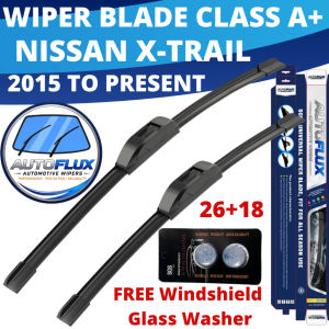 AutoFlux Wiper Blade Class A+ Nissan X-Trail 2015 To Present FREE Windshield Glass Washer Set 26+18