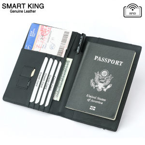 Smart King New Fashion For Men Genuine Cow Leather RFID Passport Cover Multi-function Clutch Bag Purse Multi-Card Position Card Holder Travel