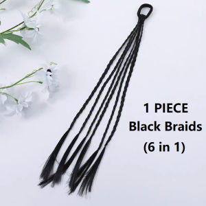 Kids Braid Elastic Horsetail Hair Wig Mix Color And Black Ponytail Braid Cool Girl